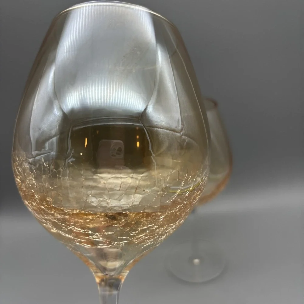 PIER 1‎ AMBER GOLDEN LUSTER CRACKLE WINE BALLOON STEM/GOBLETS 8.5